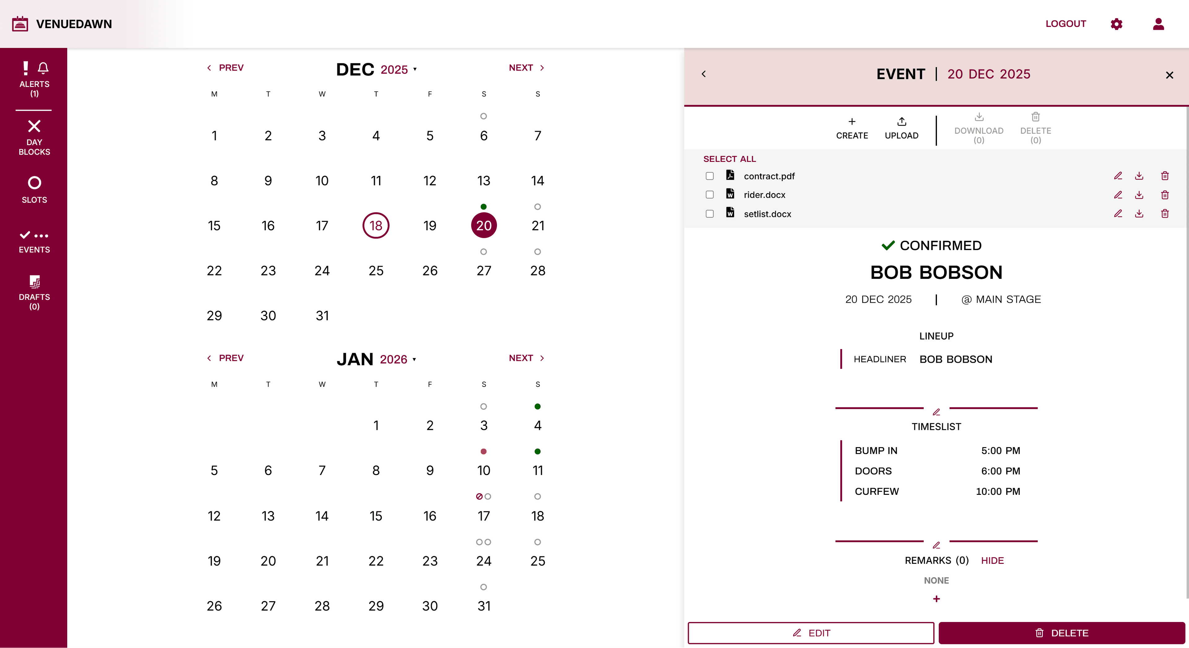Venuedawn Calendar Screenshot